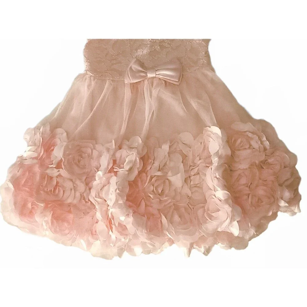 Nannette Baby Pink Lace Flower Petal Bubble Dress sz 24M Girls